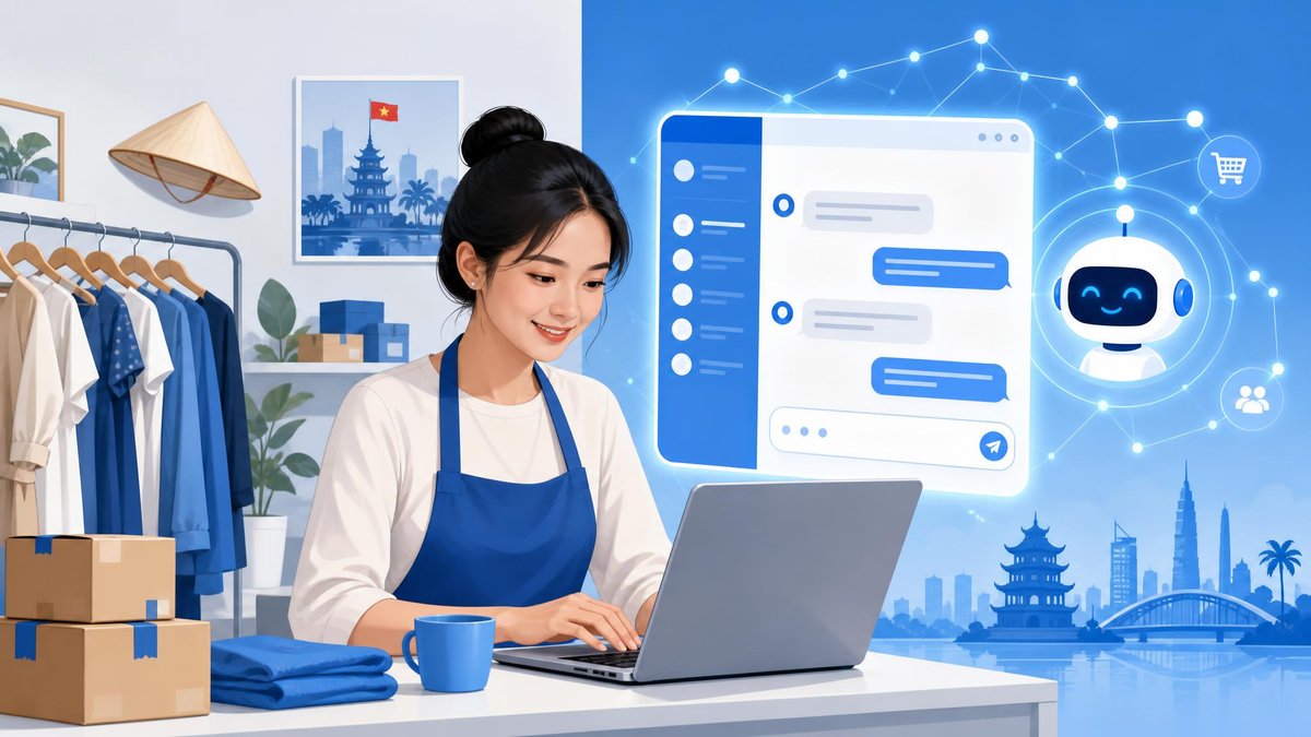 Chủ doanh nghiệp nhỏ sử dụng AI trong Zalo Marketing để chăm sóc khách hàng