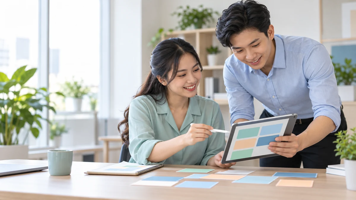 Hai nhân viên SME phối hợp chuẩn hóa yêu cầu hỗ trợ khách hàng qua Zalo