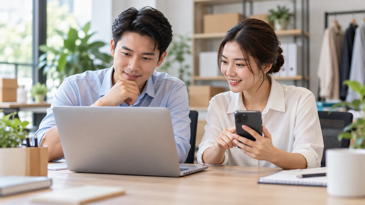 Hai nhân viên SME phối hợp cập nhật thông tin liên hệ khách hàng qua Zalo