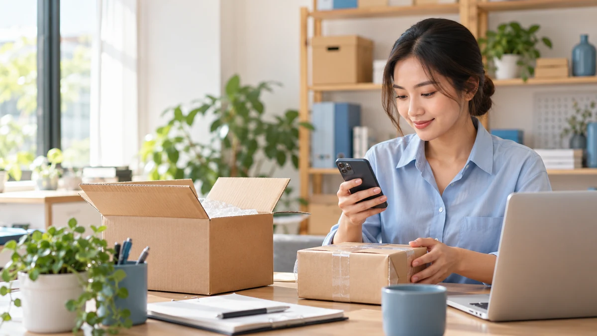 Nhân viên SME kiểm tra yêu cầu hoàn tiền của khách hàng qua điện thoại và đơn hàng